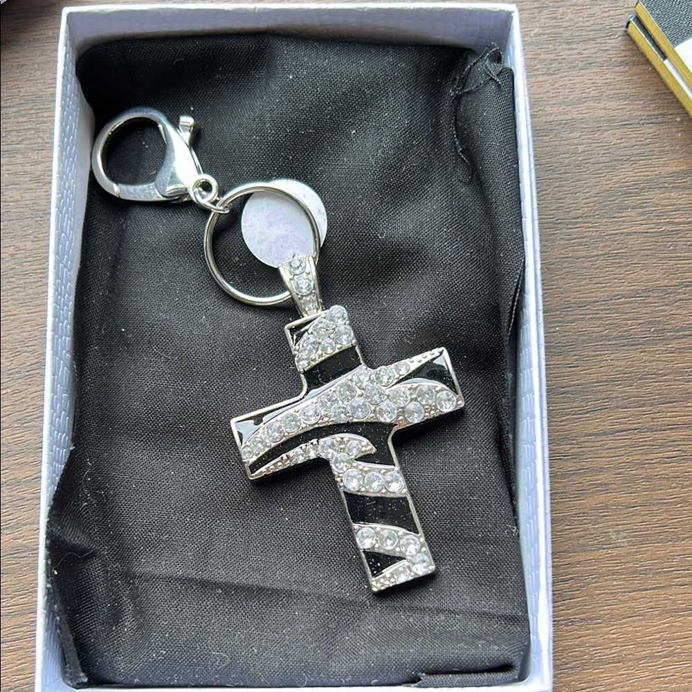 Silver and Black Cross Keychain